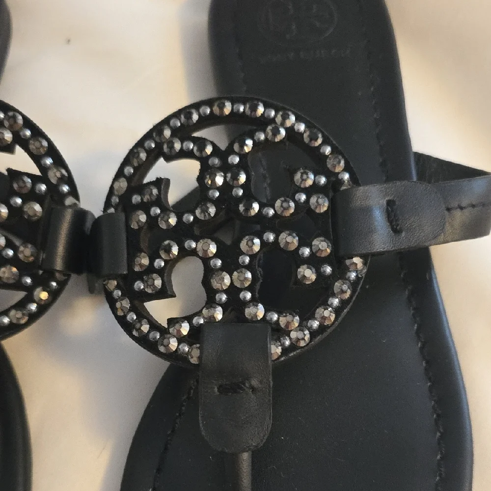 Tory Burch Black Studded Miller Thong Sandals